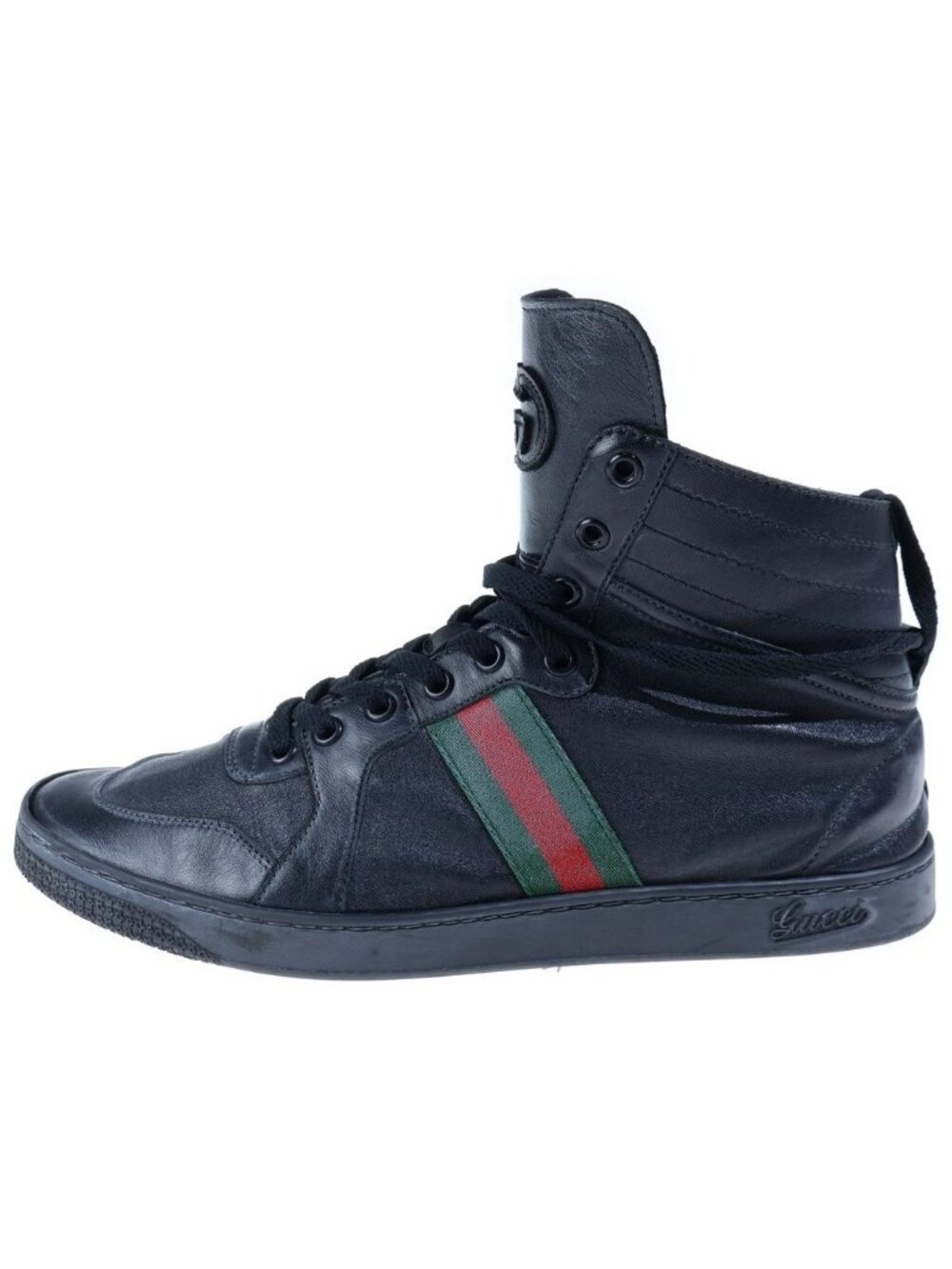 Gucci Interlocking G High Top Lace-up Sneakers Black Aagff
